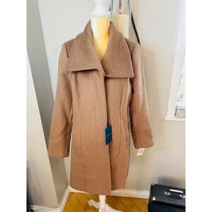 Cole Haan‎ Signature Wide Lapel Wool Blend Coat, Size 12 Camel Classic Chic NWT